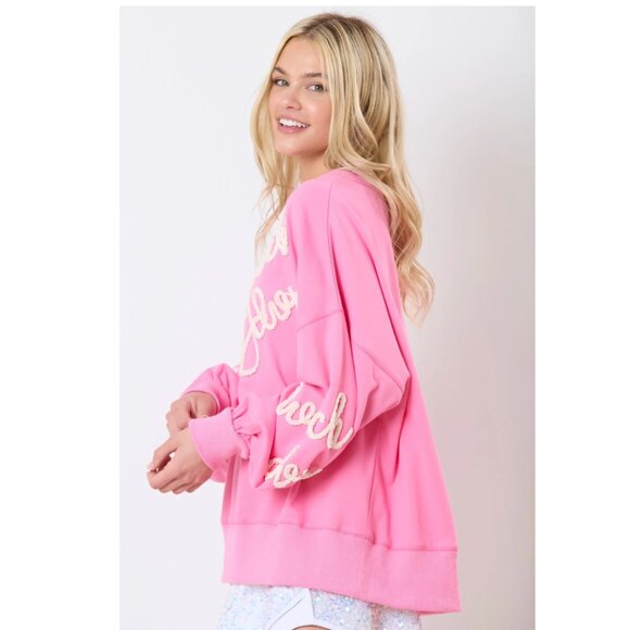 NWT - Pink Touchdown Chenille Embroidered Pullover - Picture 3 of 4